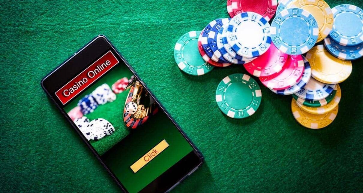 Colorful slot machine with spinning reels and glowing lights