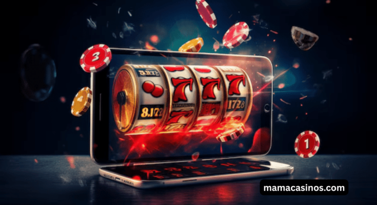 Exciting casino slot machine with a growing progressive jackpot meter