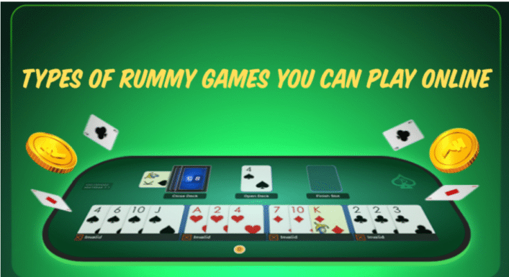 Different types of online rummy games displayed on a mobile screen