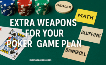 Poker table with chips and cards showing extra weapons for a poker game plan