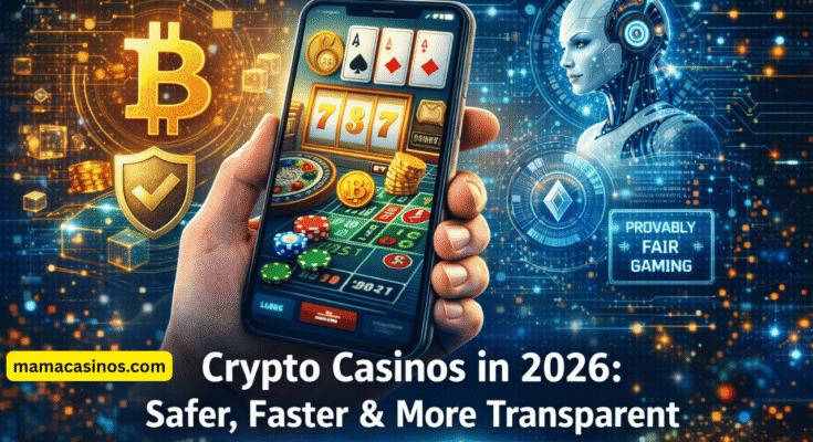 Crypto casinos in 2026 showing Bitcoin gambling, fast payouts, provably fair gaming, and secure blockchain technology